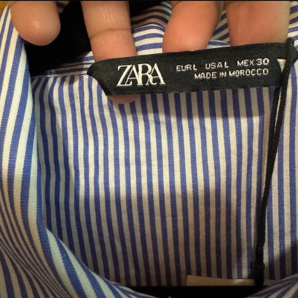 New With Tags Zara Ruffle button down long sleeve in blue with white stripes - Picture 9 of 16